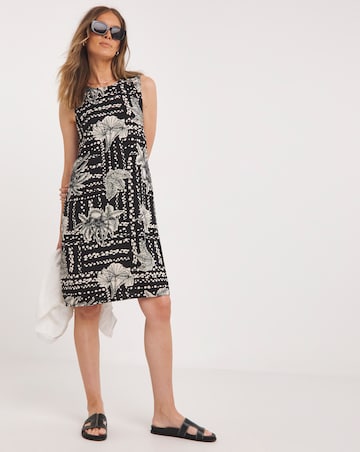 Printed Linen Sleeveless Shift Dress