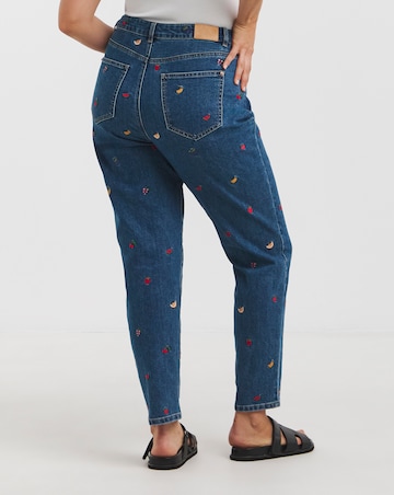 Simply Be Indigo Fruit Salad Embroidered Mom Jeans