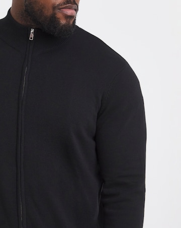 Black Zip Through Funnel Neck Knit Cardigan