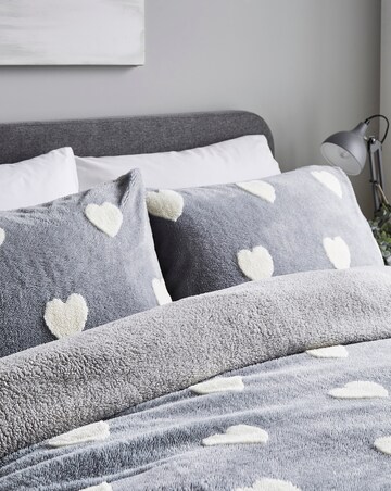 Hearts Fleece Duvet Cover Set - Grey