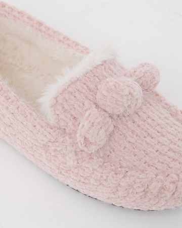 Judy Knitted Moccasin Slippers - Wide Fit (E)