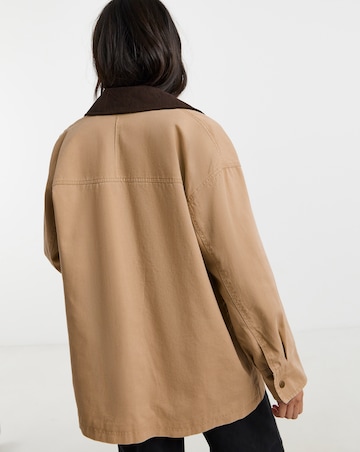 Contrast Cord Collar Relaxed Utility Barn Jacket