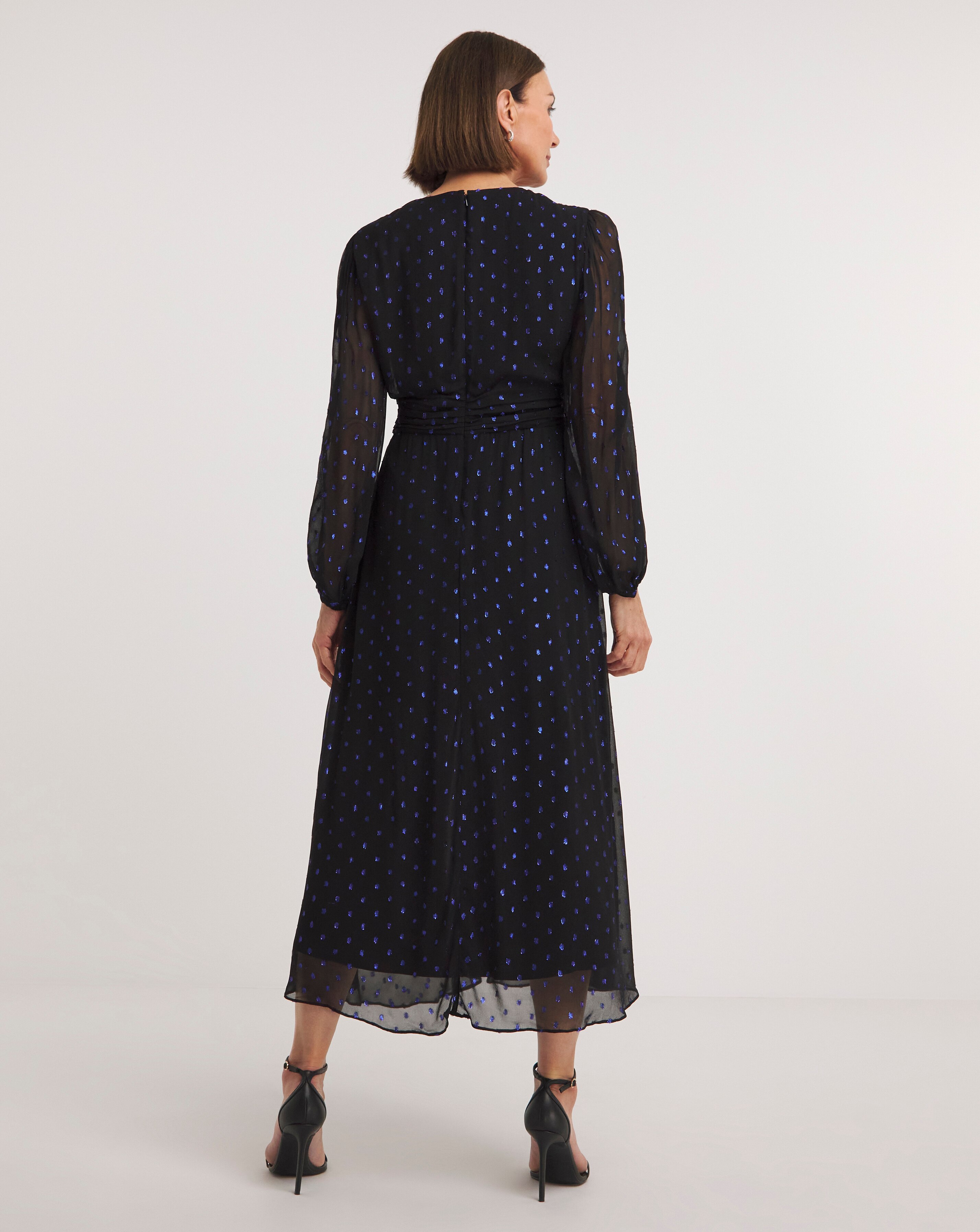 whistles metallic dobby dress Whistles Petite Metallic Dobby Midi Dress Navy/Multi Size 6