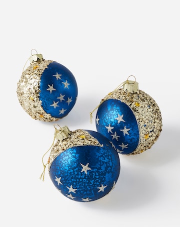 Gisela Graham Moon and Stars Glass Bauble - Set of 3