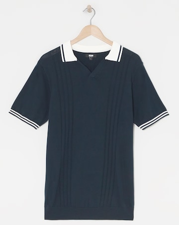 Navy Open Neck Knitted Polo