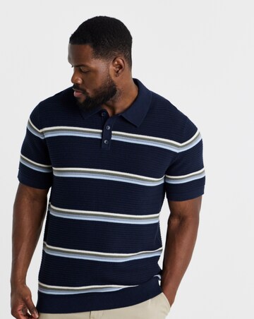 Jack & Jones Maine Knitted Stripe Polo - Navy