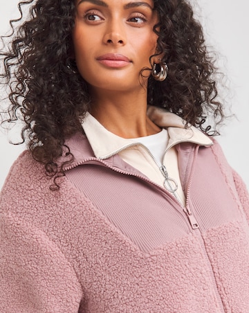 Blush Borg Rib Collar Zip Up Jacket