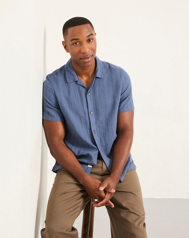 FatFace Bugle Linen Stripe Shirt - Dark Blue