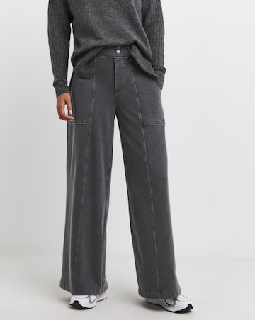 Washed Grey Cotton Mix Jersey Wide Leg Trouser