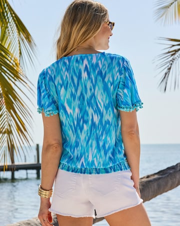 Sosander Pom Pom Detail Tie Neck Top