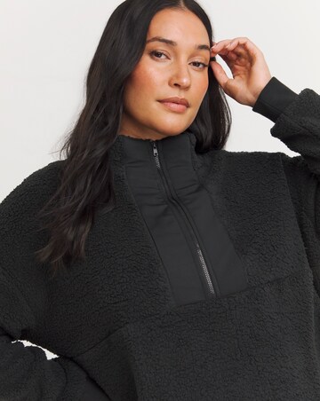 Black Long Sleeve Fleece Collar Zip Front Jacket