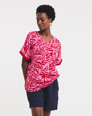 Woven Front V Neck Longline Top