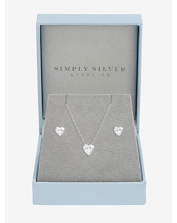 Simply Silver Sterling Silver 925 Cubic Zirconia Besel Heart Set