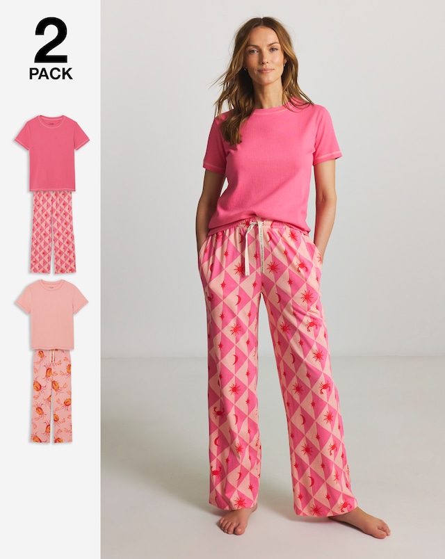 Pretty Secrets (2 Pack) Ribbed T-Shirt Pyjama Sets