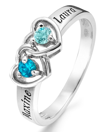 Sterling Silver Personalised Birthstone Heart Ring