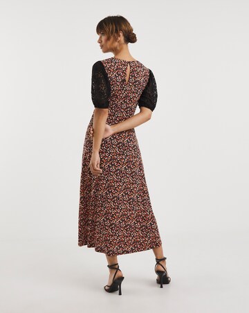 Lace Sleeve and Yoke Midi Tea Dress