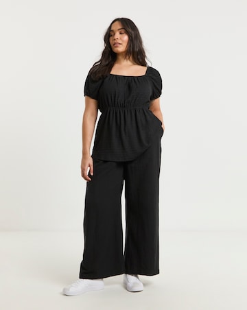 Simply Be Black Cheesecloth Wide Leg Trouser