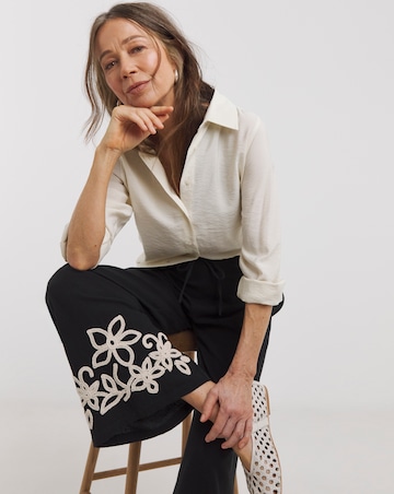 Black Cotton Cornelli Embroidered Wide Leg Trousers