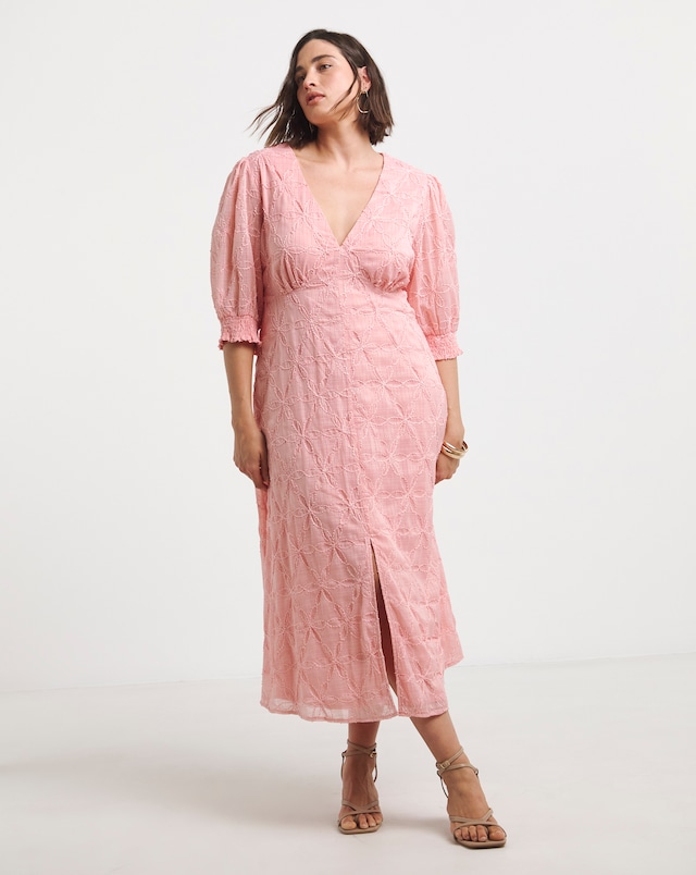 Simply Be Pink Embroidered Floral Button Up Midi Dress