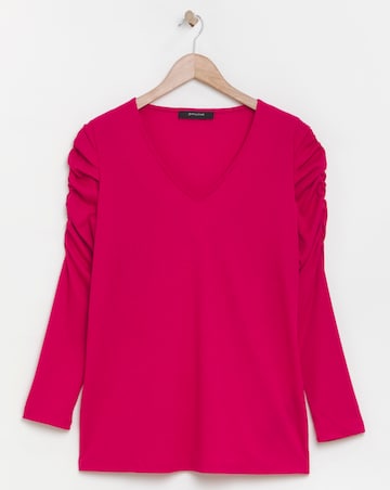 Cerise Ruched Shoulder Long Sleeve Top