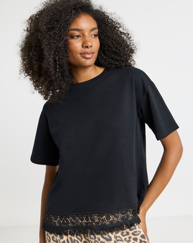 Simply Be Black Fringe Hem T-Shirt