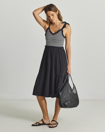 Beach to Beach Contrast Stitch Shirred Beach Dress