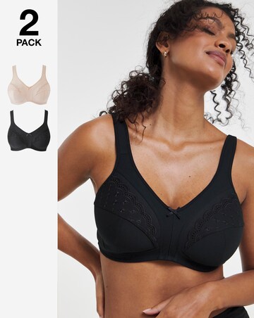 Pretty Secrets (2 Pack) Sally Non Wired Minimiser Bras (C-L) Black/Almond