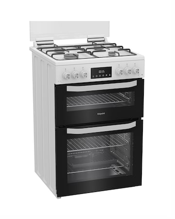 Hotpoint HTG6GDCW 60cm Gas Twin Cooker with Glass Lid - White