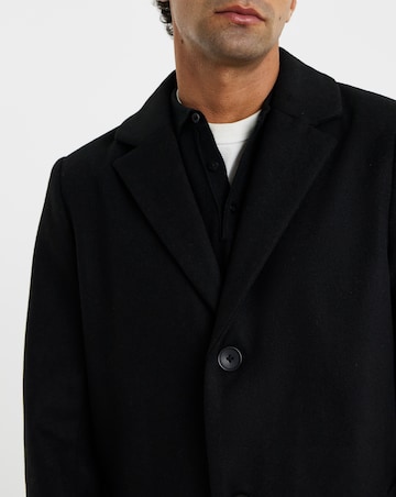 Black Wool Blend Mid Length Overcoat