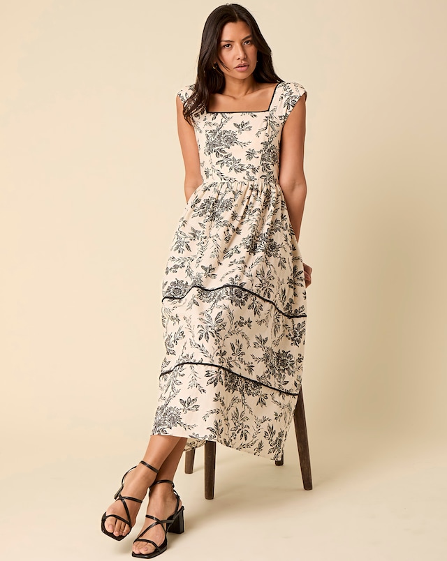 cream ditsy floral lia midi dress Lia Floral Midi Dress in Sage