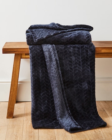 Embossed Jacquard Fleece Throw - Navy