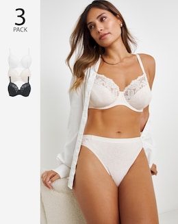 Pretty Secrets (3 Pack) Harper Lace Ribbed Full Cup Wired Bras (B-G)