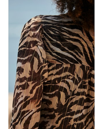 Sosandar Zebra Print Lurex Stripe Tie Neck Blouse