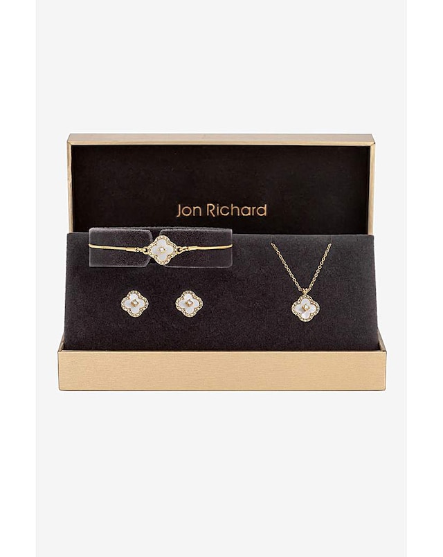 Jon Richard Gold Plated Crystal Clover Trio Set - Gift Boxed