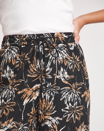 Palm Print Spun Viscose Pull On Culotte