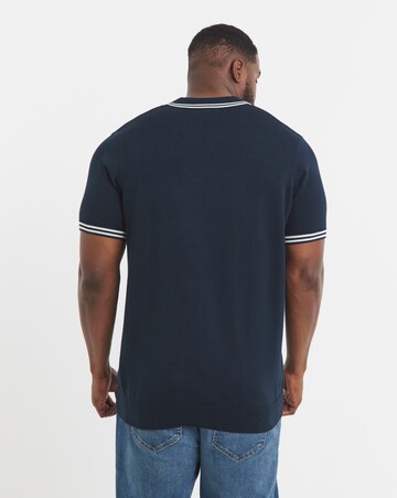 Navy Knitted Open Neck Polo
