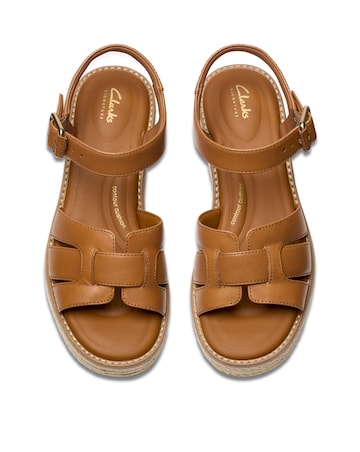 Clarks Tan Coledale Leather Strap Wedge Sandal Standard Fit
