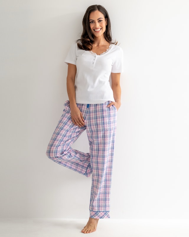 Pour Moi Ribbed Henley T Shirt And Seersucker Trousers Pyjama Set