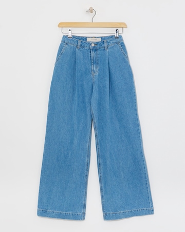 Light Blue Pleat Front Wide Leg Jeans