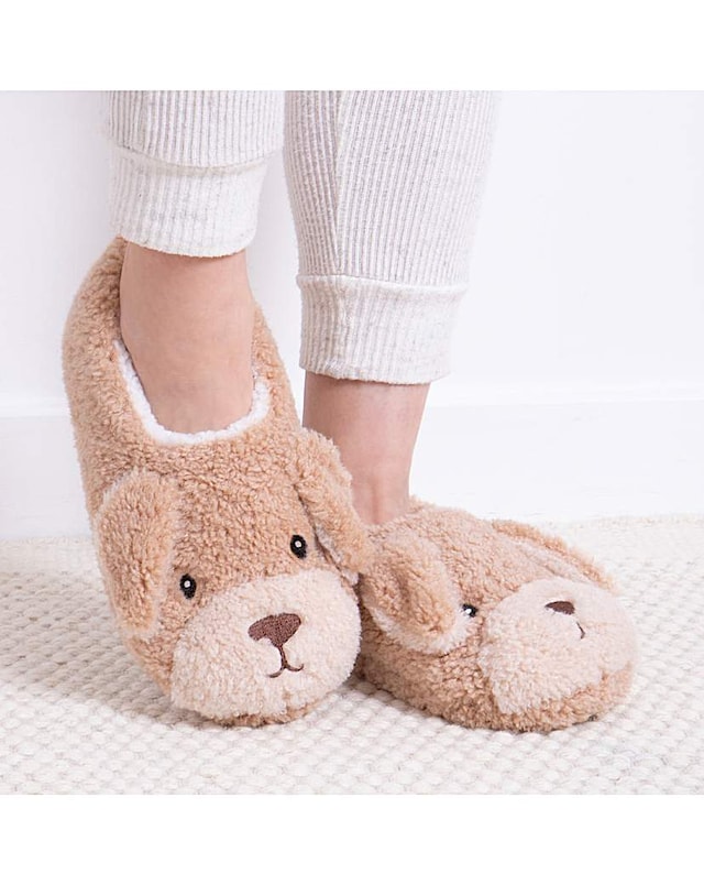 Totes toasties Ladies Novelty Dog Full Back Slippers
