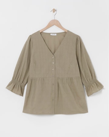 Sand Cotton Dobby Puff Sleeve Top