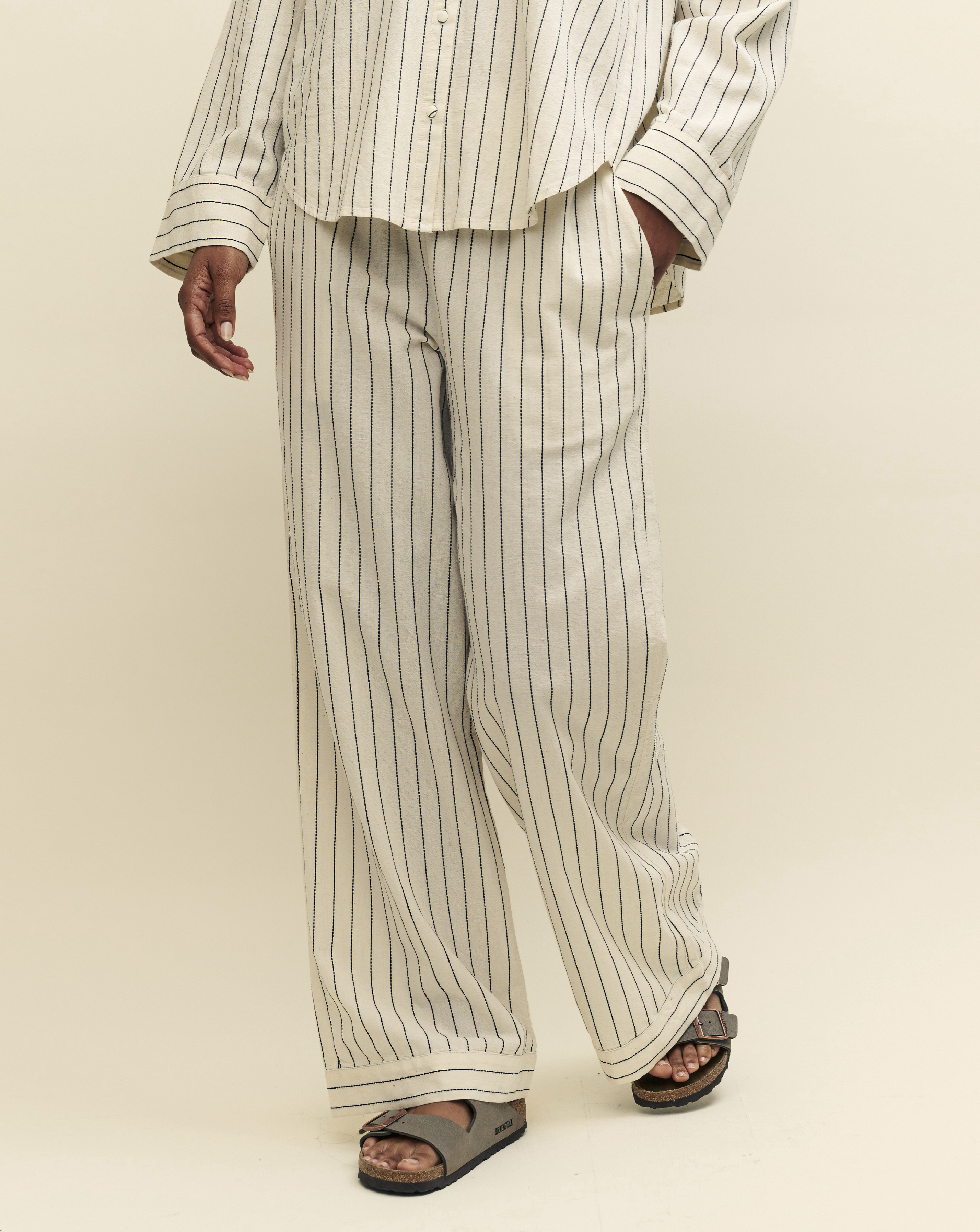 Nobody's Child Cream Pinstripe Wide Leg Trousers