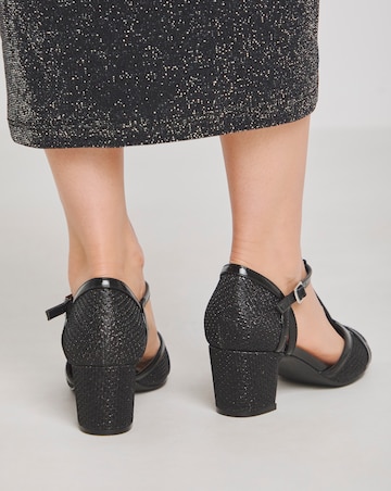 Dolores Low Block Heel T Bar Shoes - Extra Wide Fit (EEE)