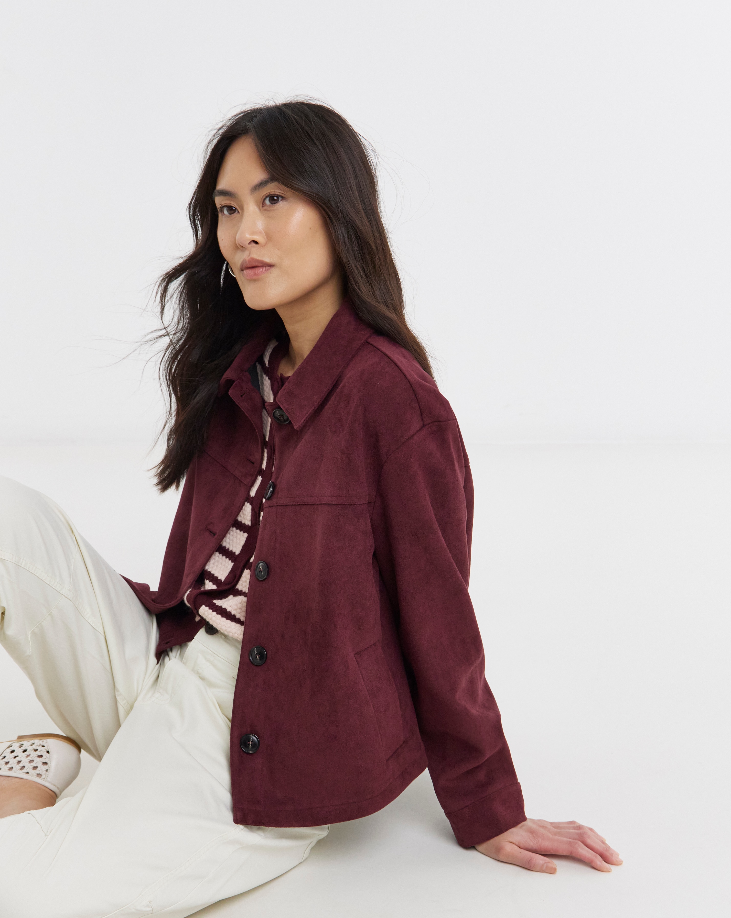 Dark Berry Suedette Trucker Jacket | JD Williams