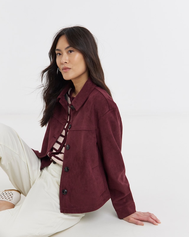 Dark Berry Suedette Trucker Jacket