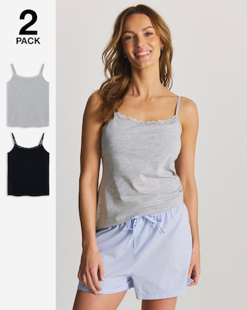 Pretty Secrets (2 Pack) Pyjama Sleep Vest Tops Black/Grey Marl