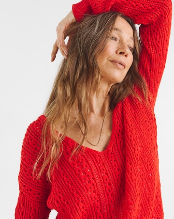 Pointelle All Over Stitch V Neck Jumper