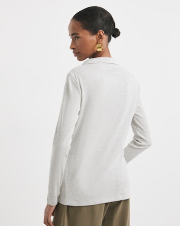 Pure Cotton Half Zip Long Sleeve Ribbed Top