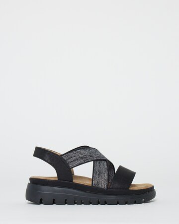 Cushion Walk Black Shimmer Stretch Strap Flatforms - Extra Wide Fit (EEE)