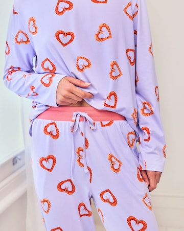 Chelsea Peers Classic Crew Neck Pyjama Set Shrimp Heart Print